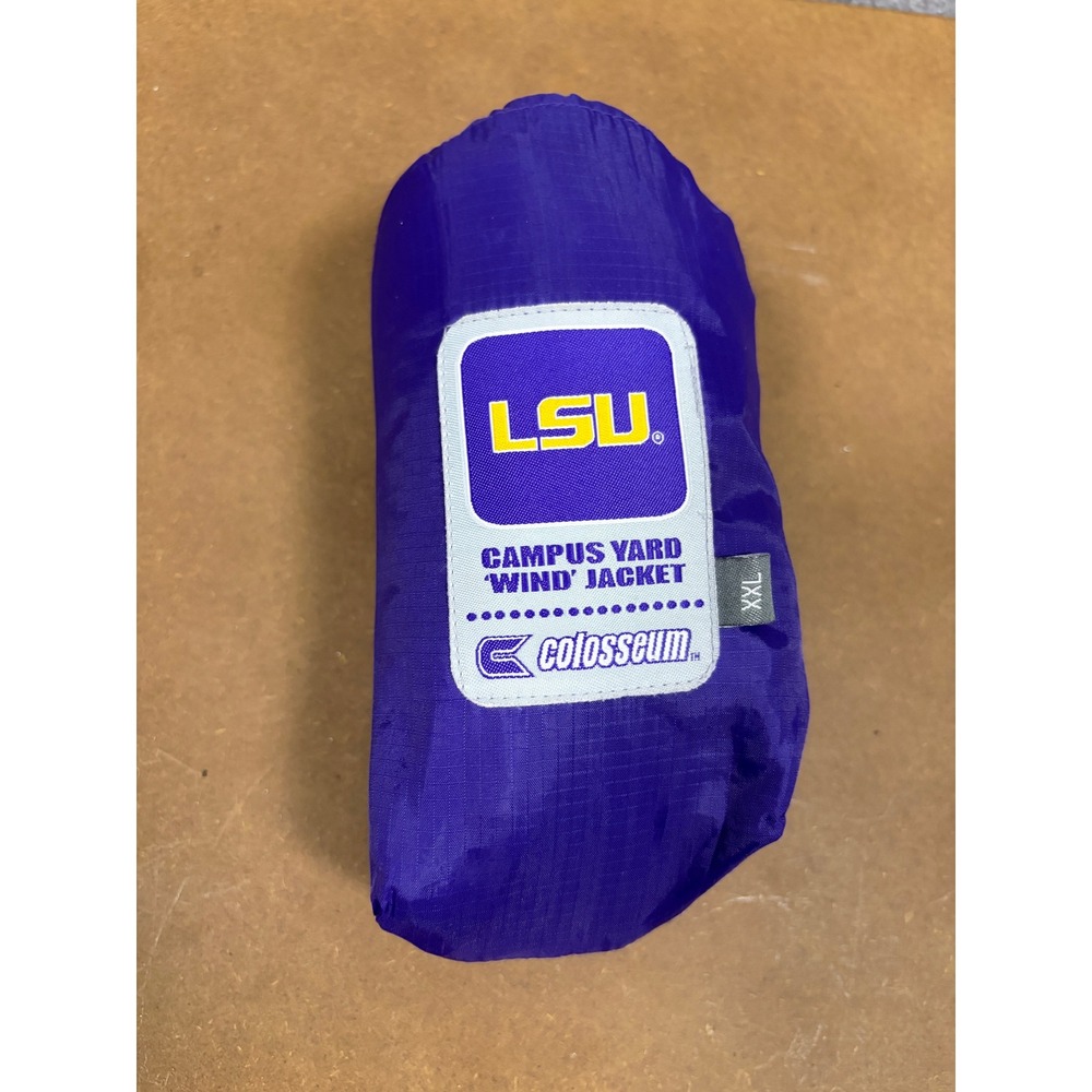 LSU Tigers Colosseum Athletics Mens XXL Packable Wind Jacket Purple Gold Hooded